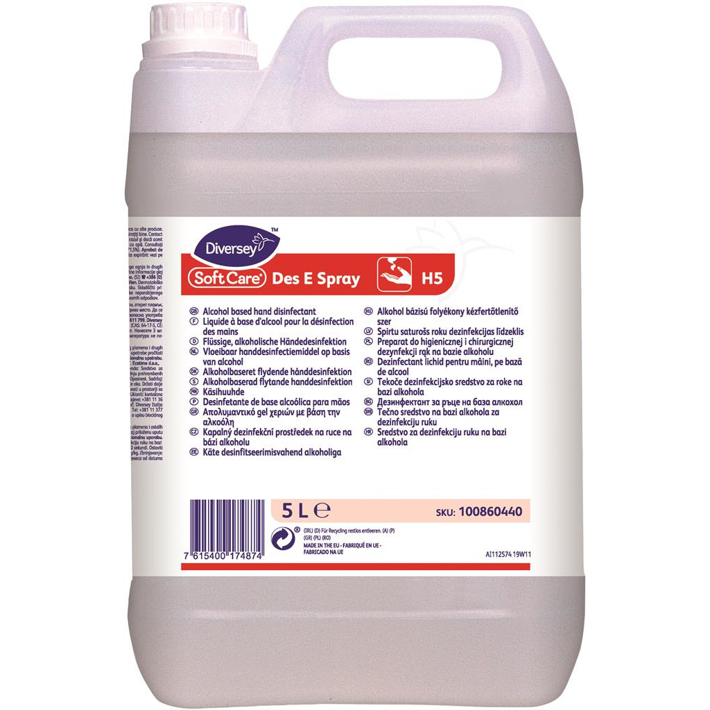 Diversey Soft Care Des E spray H5 hånddesinfektion, 70% ethanol, 5 liter