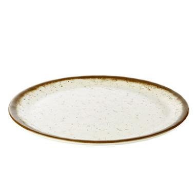 Billede af Flad tallerken, melamin, hvid-brunt stenlook, Ø30xH2 cm