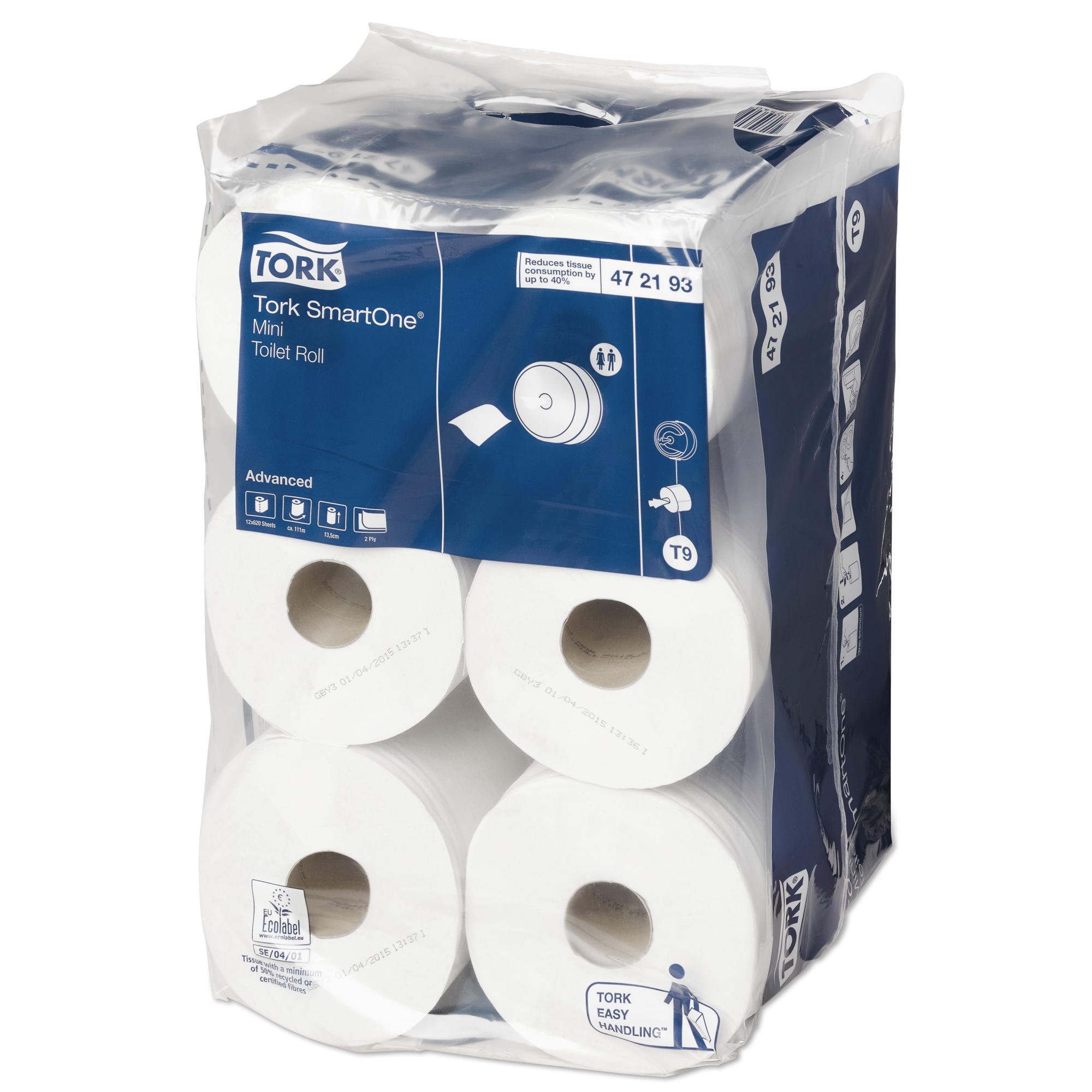 Tork toiletpapir SmartOne T9 mini 2-lag, hvid, 111.6 m, 12 ruller