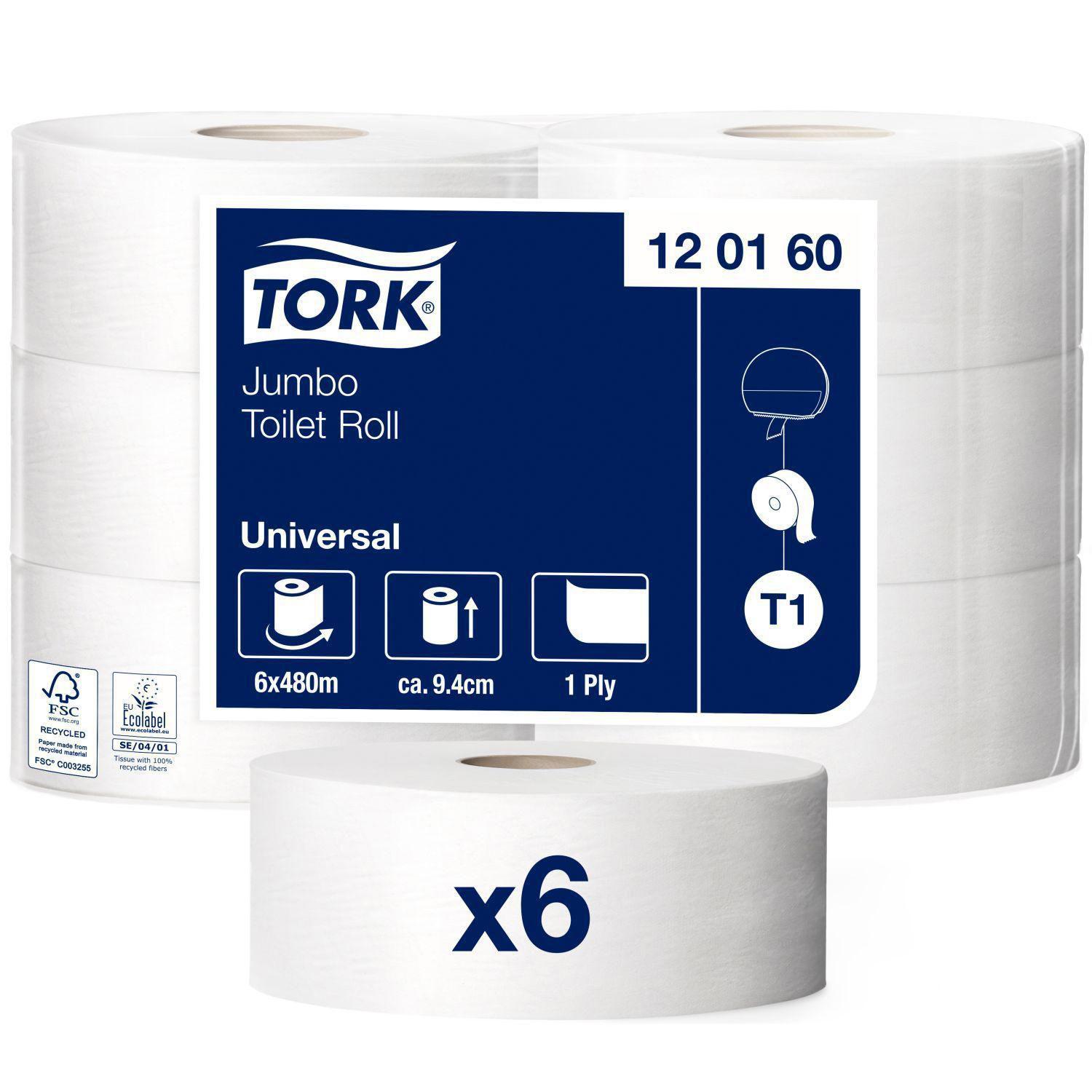 Toiletpapir Tork Universal T1 Jumbo 1-lag , 480 m, 6 ruller