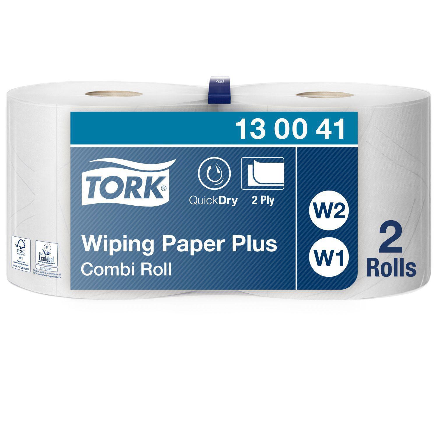 Tork Plus W1/W2, 2-lag aftørringspapir, 255 m, 23,5 cm., hvid