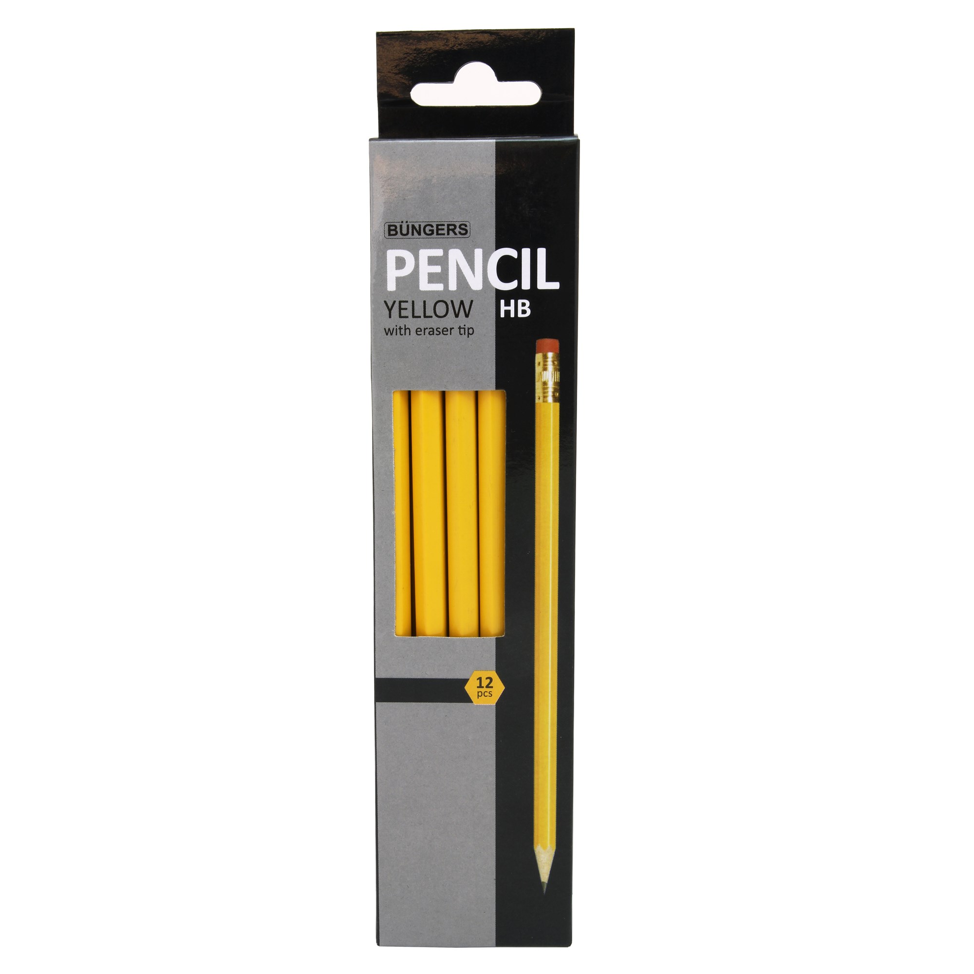Billede af Büngers blyant, med viskelædertop, HB spids, gul, 12 stk.