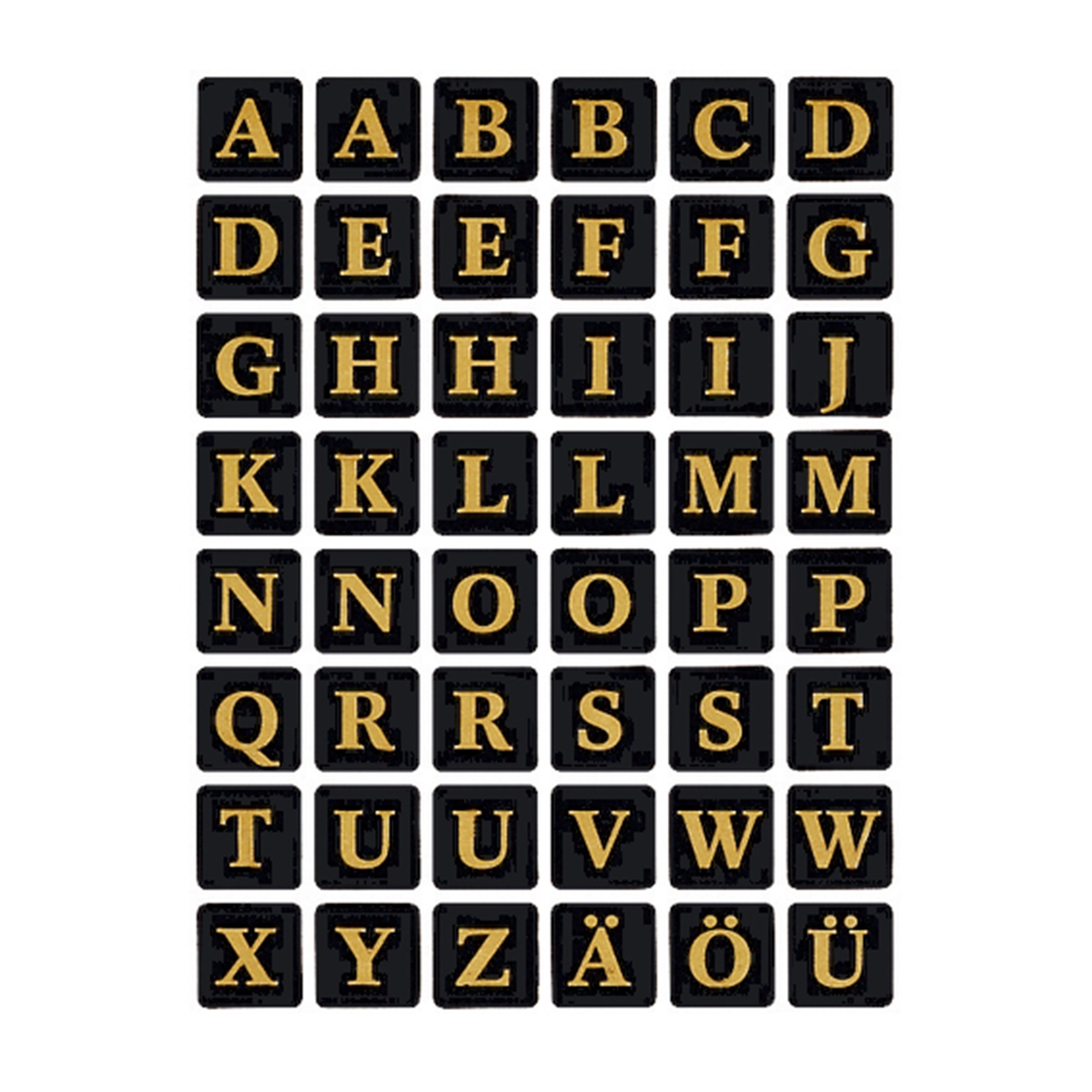 Herma etiket bogstaver A-Z 13x13 guld/sort