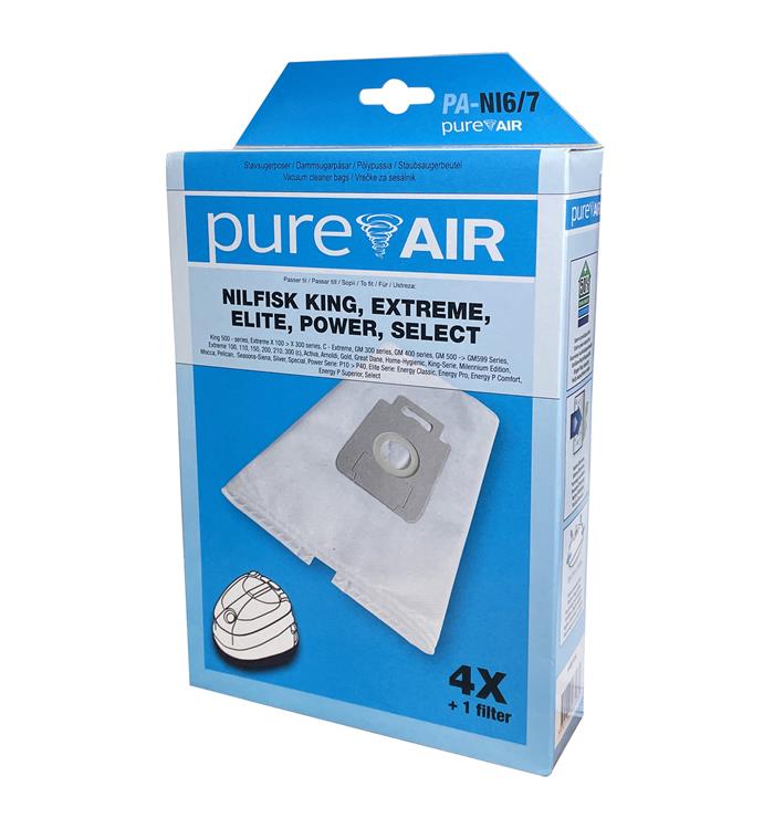 PUREAIR NI6/7 Støvsugerpose til Nilfisk king/power mfl., 4 stk. + 1 filter
