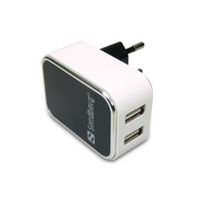 AC Charger Dual USB 2A EU, White/Black
