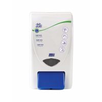 Deb Stoko Cleanse Light dispenser til cremesæbe m.  renseeffekt, hvid plast m. blå trykknap, 2 L