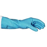Latex rengøringshandske med velourisering, blå, 12 par
