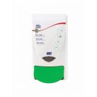 Deb Stoko Restore dispenser til regenererende creme, i hvid plast m. grøn trykknap, 1 L 