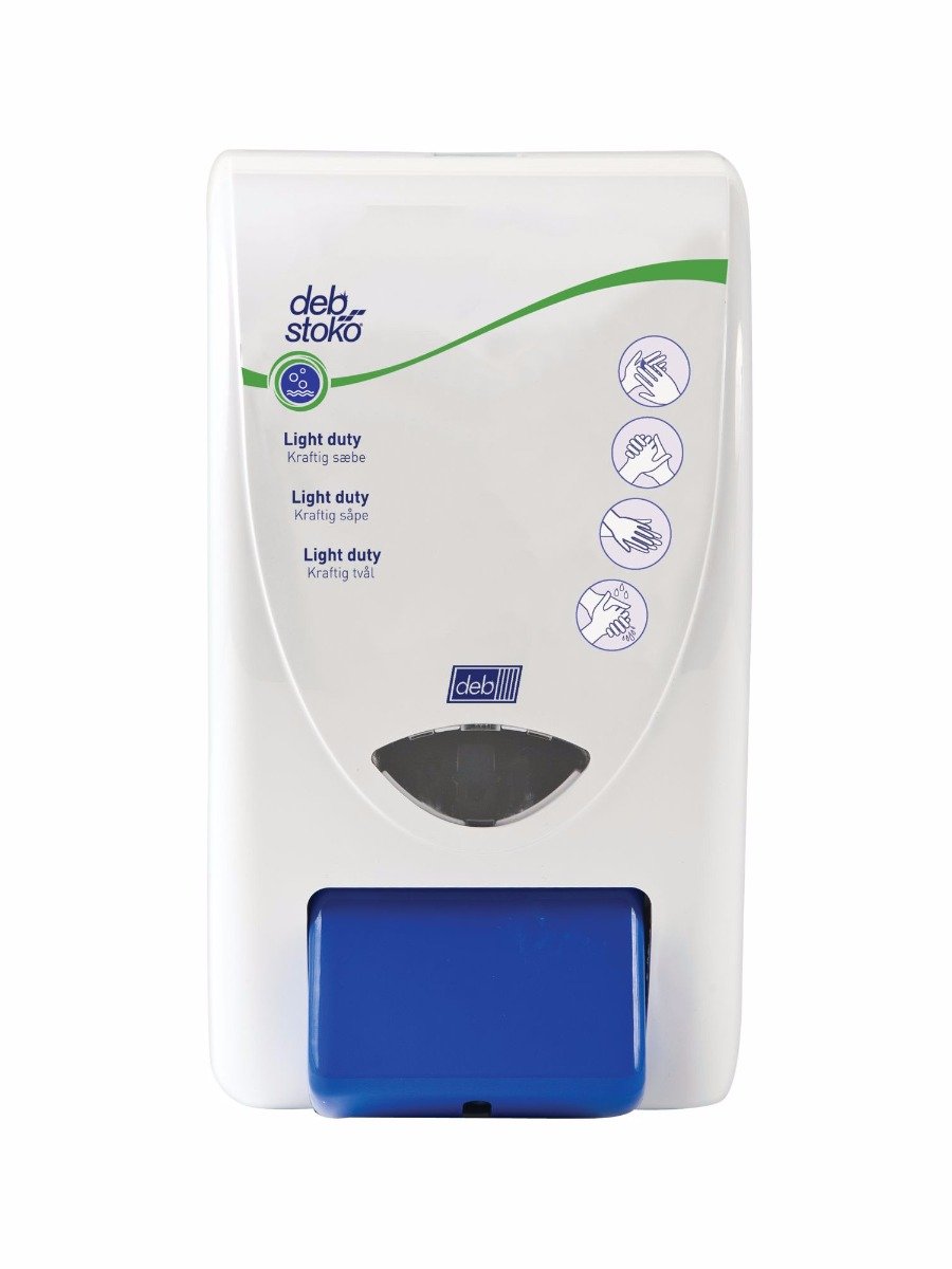 Deb Stoko Cleanse Light dispenser til cremesæbe m. renseeffekt, hvid plast m. blå trykknap, 2 L