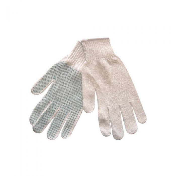 Handske i 100 % polyester, hvid m. pvc plastdotter | Large