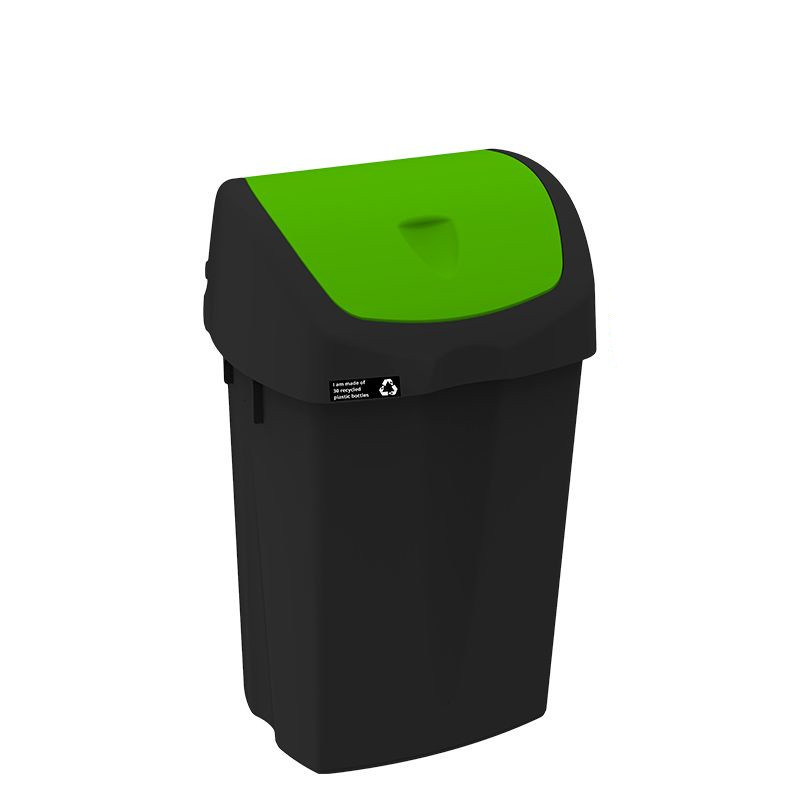 NRW Affaldsspand med grønt vippelåg, bæredygtig, 25 L