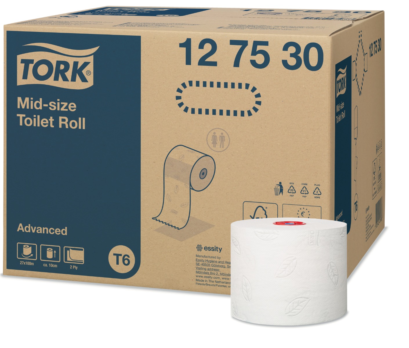 Toiletpapir Tork Advanced T6 Mid-size 2-lag 100 m Hvid