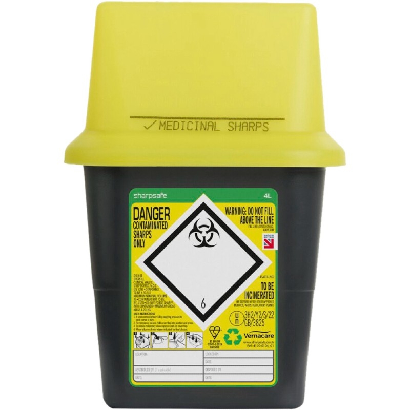 *Udgår* Kanyleboks, Sharpsafe, 4000 ml, sort med gult låg